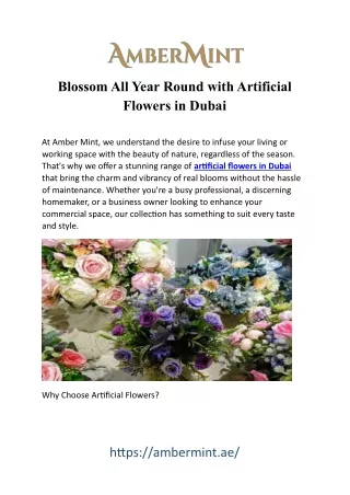 Blooming Beauty: Artificial Flowers in Dubai