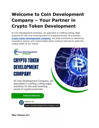 Welcome to Coin Development Company – Your Partner in Crypto Token Development