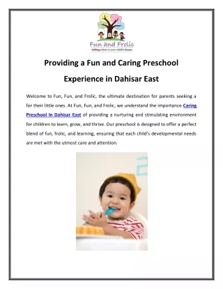 Providing a Fun and Caring Preschool Experience in Dahisar East