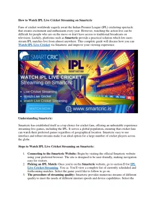 How to Watch IPL Live Cricket Streaming on Smartcric