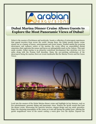 Dubai Marina Dinner Cruise Allows Guests to Explore the Most Panoramic Views of Dubai!