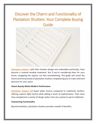 Discover the Charm and Functionality of Plantation Shutters Your Complete Buying Guide