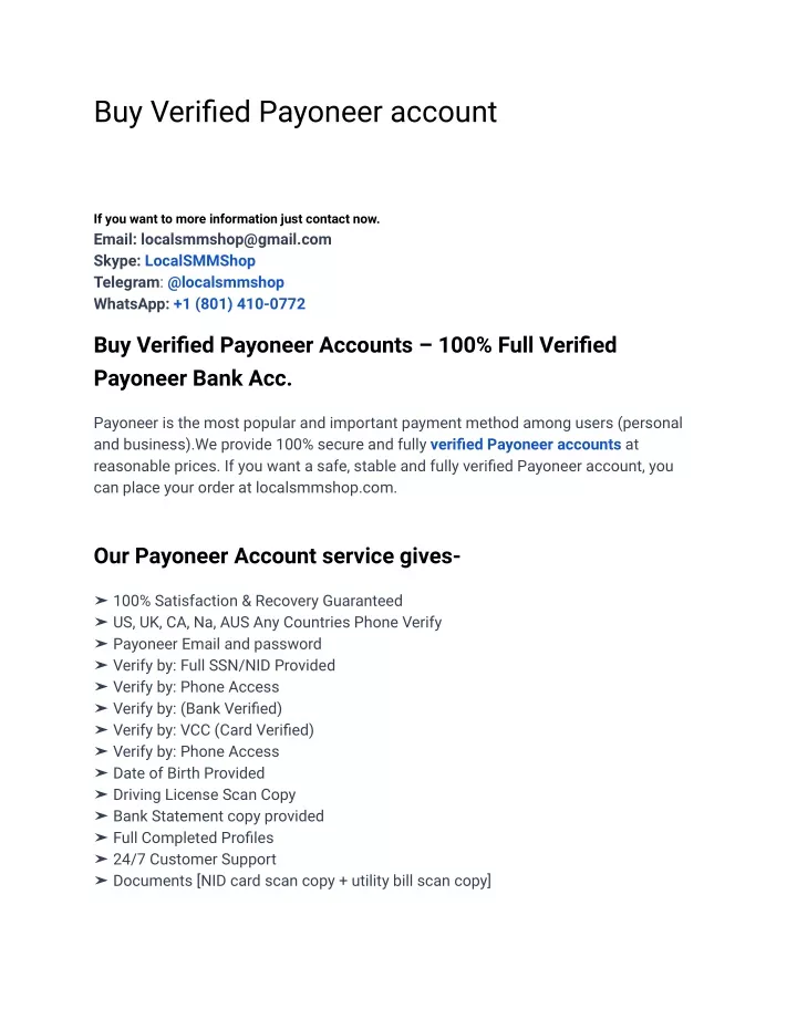 buy verified payoneer account