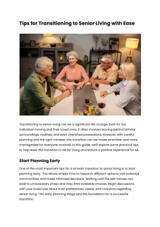 Tips for Transitioning to Senior Living with Ease