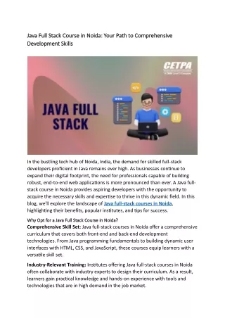 Java Full Stack Course in Noida Your Path to Comprehensive Development Skills