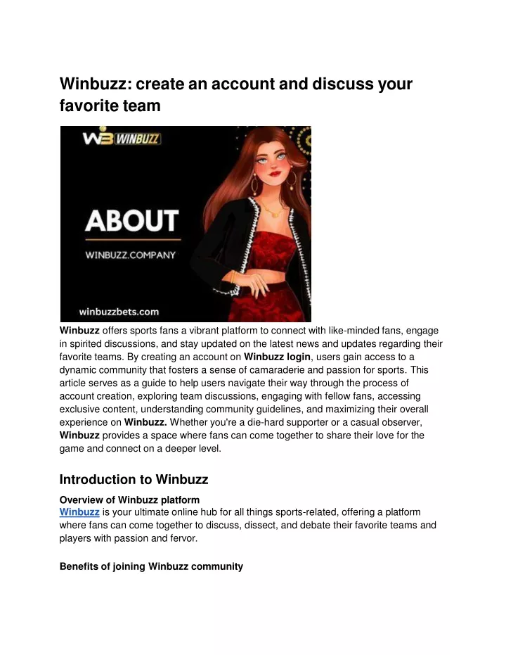 winbuzz create an account and discuss your