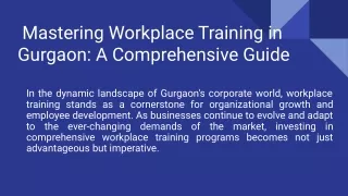 mastering workplace training in gurgaon