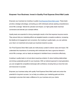 Invest in Quality Final Expense Direct Mail Leads