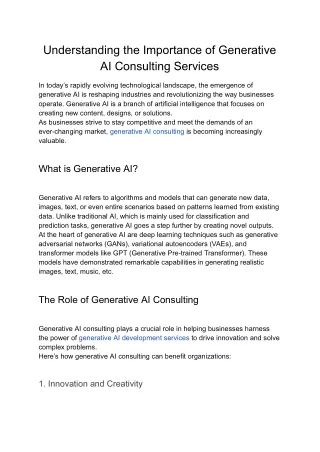Know The Importance of Generative AI Consulting Services