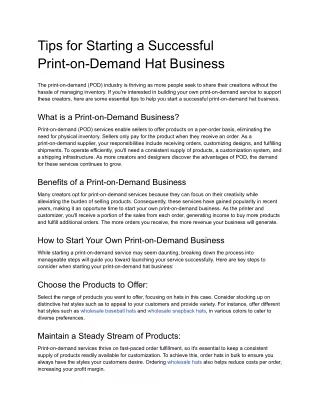 Tips for Starting a Successful Print-on-Demand Hat Business