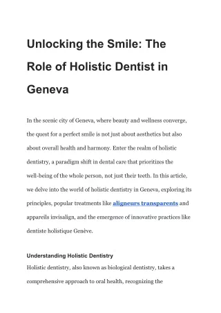 Unlocking the Smile_ The Role of Holistic Dentist in Geneva