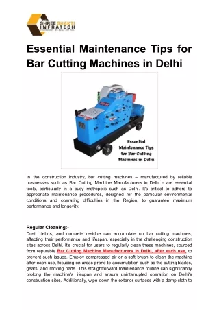 Essential Maintenance Tips for Bar Cutting Machines in Delhi