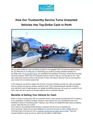 How Our Trustworthy Service Turns Unwanted Vehicles into Top-Dollar Cash in Perth