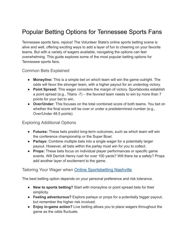 popular betting options for tennessee sports fans