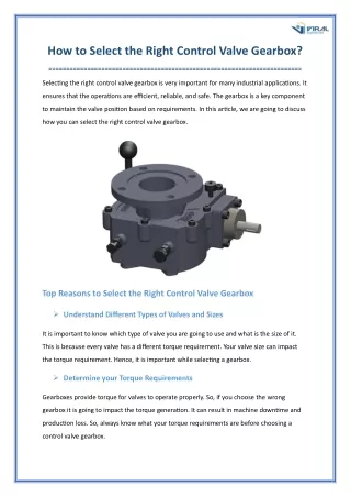 How to Select the Right Control Valve Gearbox
