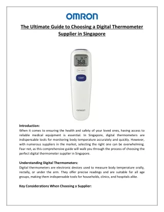 The Ultimate Guide to Choosing a Digital Thermometer Supplier in Singapore