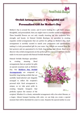 Orchid Arrangements A Thoughtful and Personalized Gift for Mother's Day