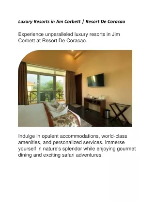 Luxury Resorts in Jim Corbett | Resort De Coracao