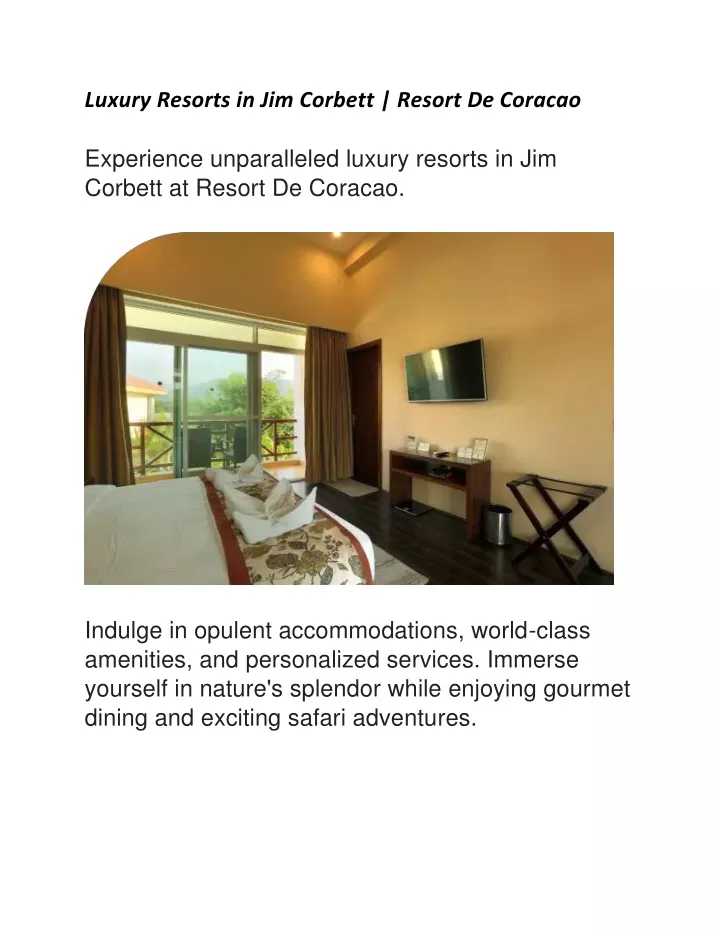 luxury resorts in jim corbett resort de coracao