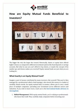 How are Equity Mutual Funds Beneficial to Investors