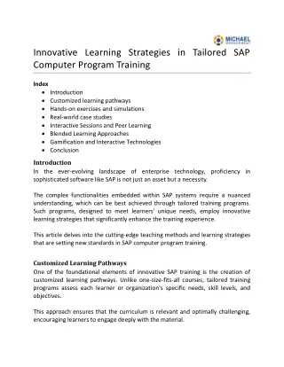 Innovative Learning Strategies in Tailored SAP Computer Program Training