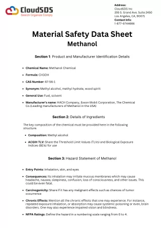 Methanol Safety Data Sheet PDF Download | CloudSDS