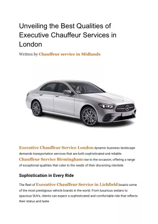Unveiling the Best Qualities of Executive Chauffeur Services in London