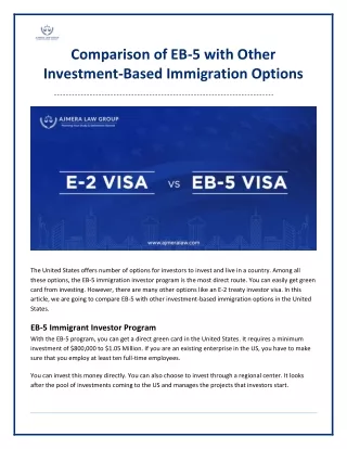 Comparison of EB-5 with Other Investment-Based Immigration Options