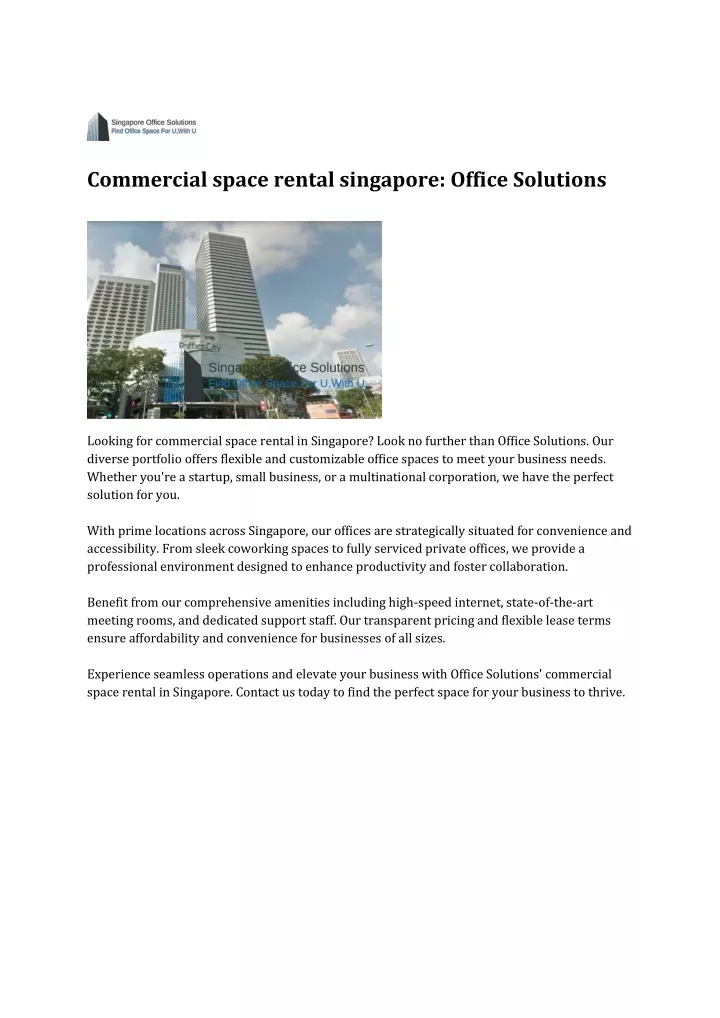 commercial space rental singapore office solutions