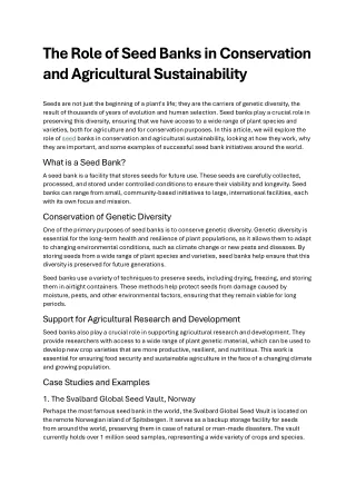 The Role of Seed Banks in Conservation and Agricultural Sustainability