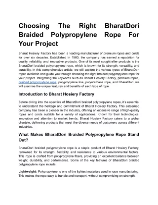 Choosing The Right BharatDori Braided Polypropylene Rope For Your Project