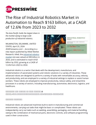 Industrial Robotics Hits at a CAGR of 12.6% from 2023 to 2032