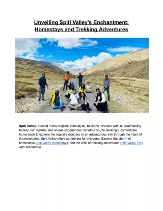 Unveiling Spiti Valley's Enchantment Homestays and Trekking Adventures