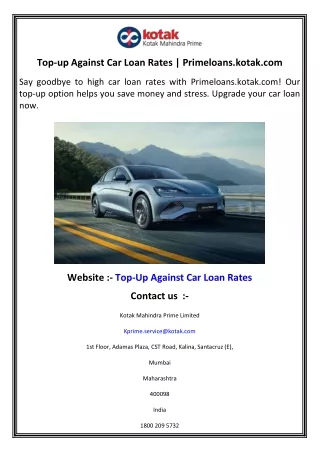 top up against car loan rates primeloans kotak com