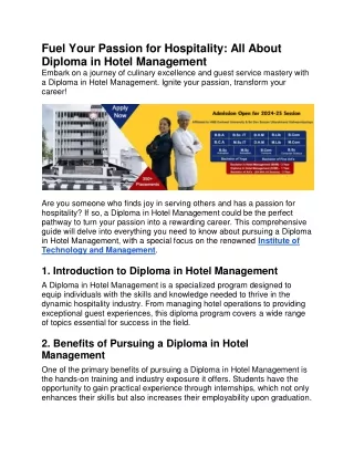 Fuel Your Passion for Hospitality: All About Diploma in Hotel Management