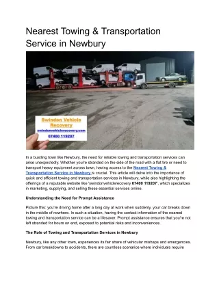Nearest Towing & Transportation Service in Newbury