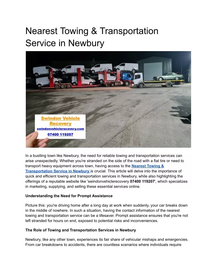 nearest towing transportation service in newbury