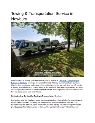 Towing & Transportation Service in Newbury