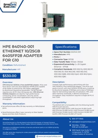 Buy HPE 840140-001 Ethernet 10/25Gb 640SFP28 Adapter for G10