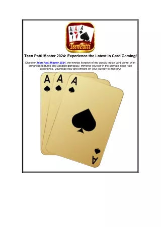 Teen Patti Master 2024: Experience the Latest in Card Gaming!
