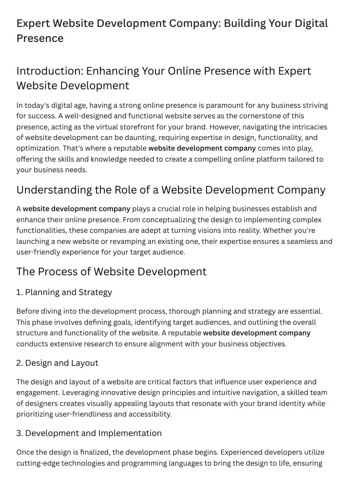 expert website development company building your