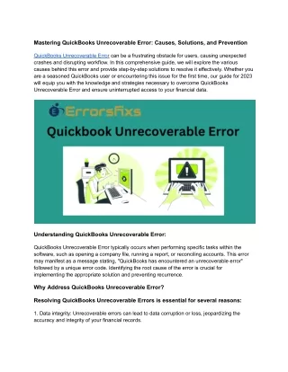A Quick Guide to  QuickBooks Unrecoverable Error.