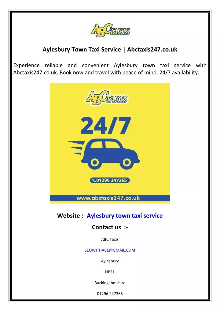 aylesbury town taxi service abctaxis247 co uk