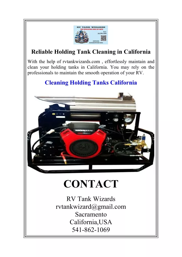reliable holding tank cleaning in california