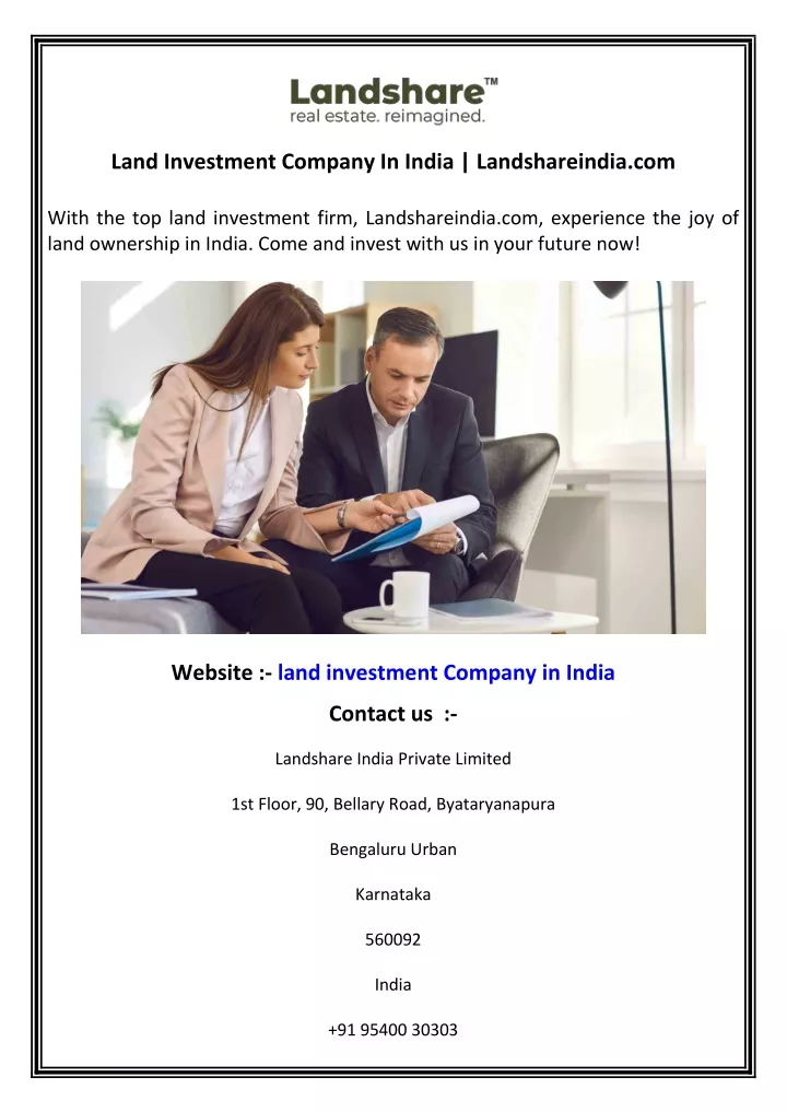 land investment company in india landshareindia
