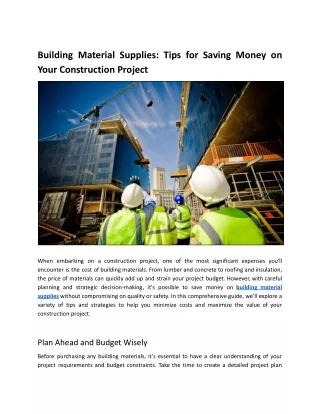 Building Material Supplies: Tips for Saving Money on Your Construction Project