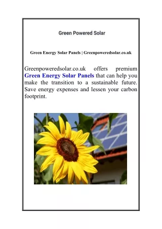 Green Energy Solar Panels | Greenpoweredsolar.co.uk