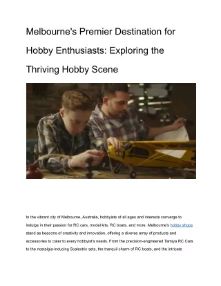 Melbourne's Premier Destination for Hobby Enthusiasts_ Exploring the Thriving Hobby Scene
