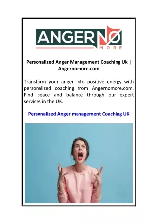Personalized Anger Management Coaching Uk Angernomore.com