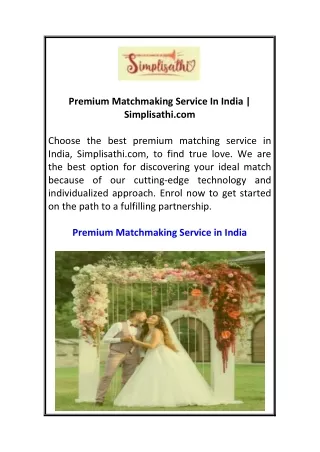 Premium Matchmaking Service In India  Simplisathi.com